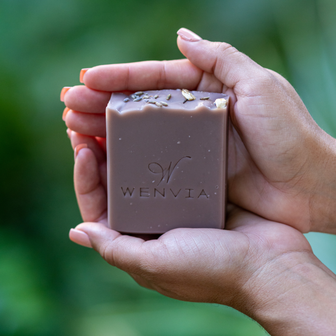 Soothing lavender essential oil soap bar made with nourishing oils and Shea butter to moisturize the skin. 