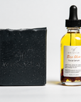 Wenvia detox soap bar and facial serum bottle with white label packaging on a white background